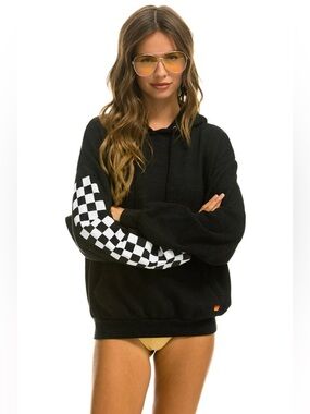 Aviator Nation Relaxed Check Sleeve Pullover Hoodie